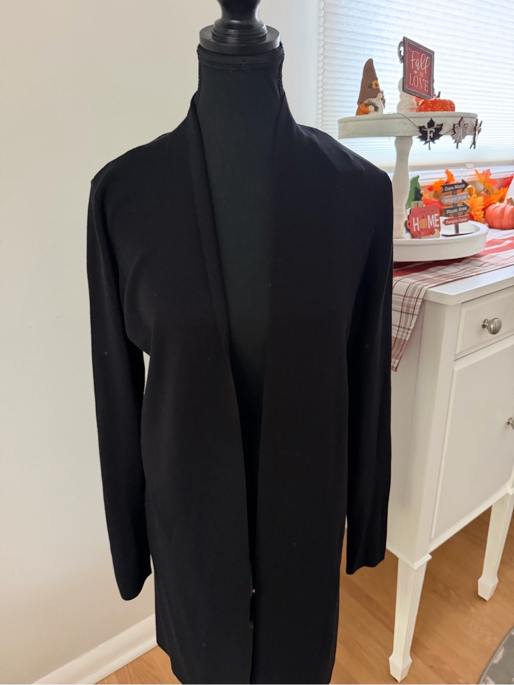 Simons Black Open-Front Long Cardigan Blazer